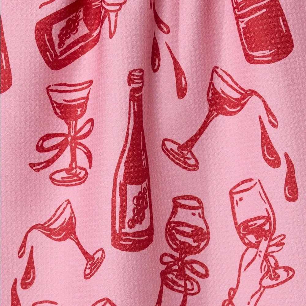 Geometry Wining and Dining Tea Towel Pink Wine Red